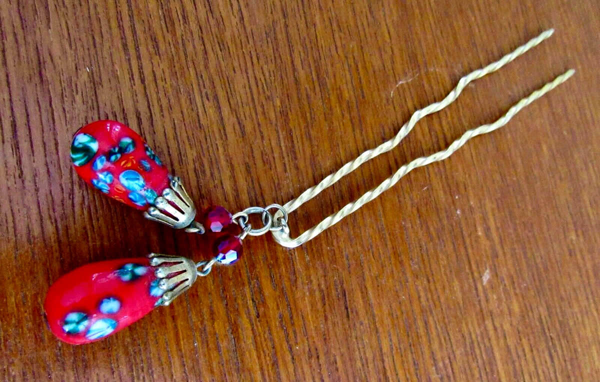 Antique silver, hand blown Murano glass bead 7\