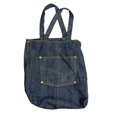 Vintage 90s Denim Shopper Tote Bag 14 x 14 Blue Unlined Front Pocket