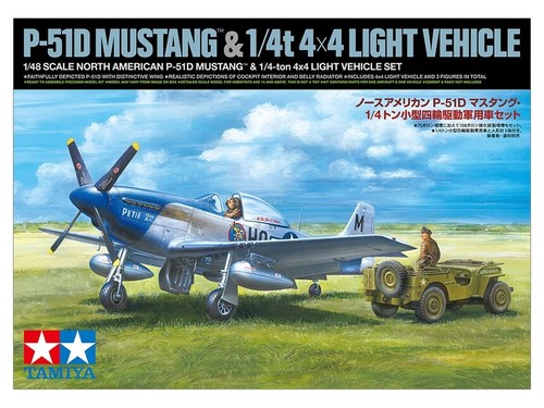 Tamiya 25205 USAAF P-51D Mustang & 1/4 Ton 4X4 Light Vehicle Maßstab 1:48 Bausätze