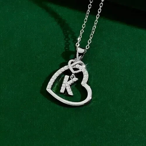 1 kt runder Laborgefertigter Diamant Initiale "K" Buchstabe Anhänger 14k Weißgold vergoldet - Bild 4 von 5