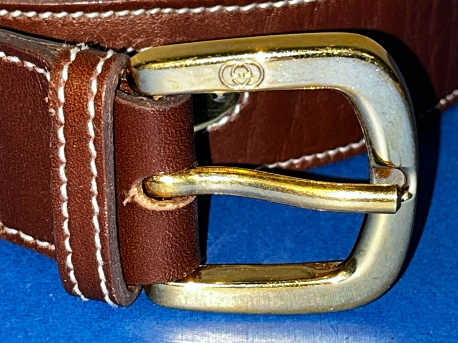Ceinture vintage Gucci 80 32 webb marron et marron boucle dorée