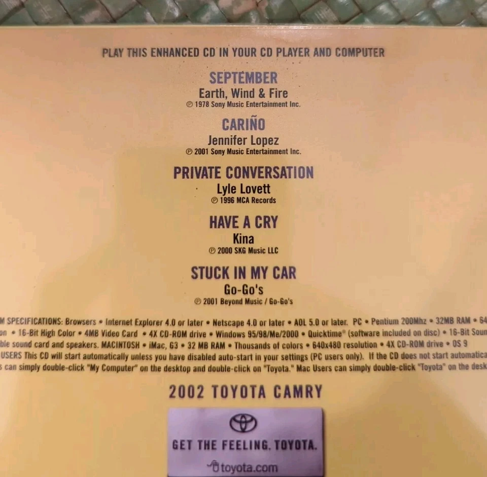 Toyota Camry 2002 MAKING TRACKS  Music Video Interactive Enhanced CD NEW SEALED - Image 4 of 4