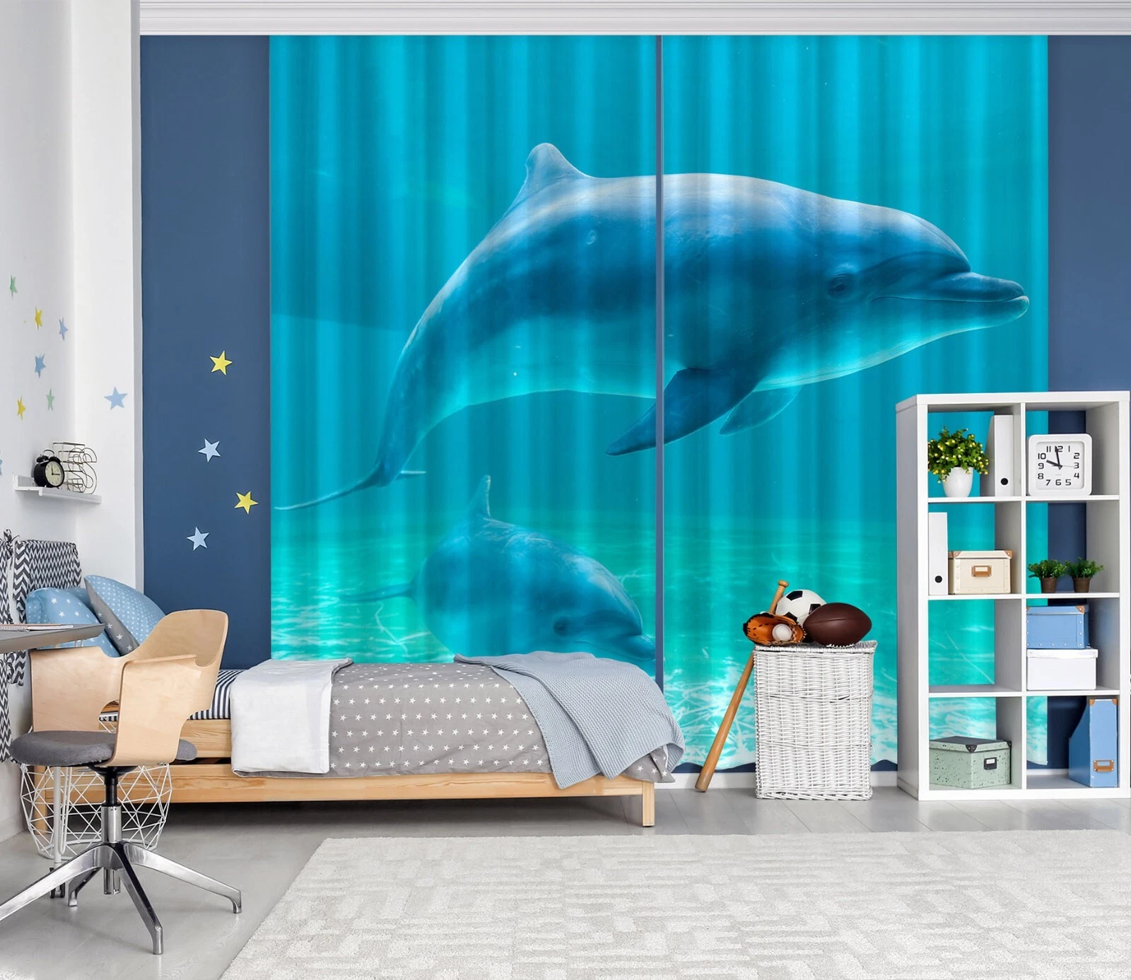 3D Gentle Dolphin ZHUB084 Photo Curtain Window Blockout Fabric Vera 2023