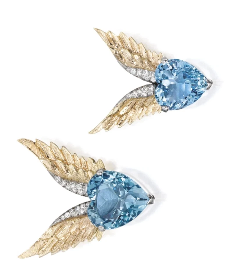 4ct Heart Cut Simulated London Blue Topaz/CZ Stud Earrings14k Yellow Gold Plated - Image 2 of 4