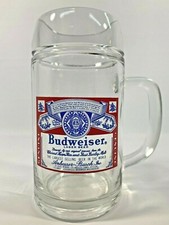 Vintage 70's Budweiser Anheuser Busch Heavy Clear Glass 18 oz. Beer Mug Stein
