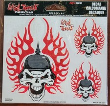 NEW LETHAL THREAT BIKER SKULL DECAL STICKER 3.75"x4.75" LT00197