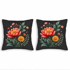 Set of 2 Decorative Throw Pillow Covers 18x18in - Vibrant Red Floral Design