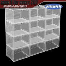 12PCS Shoe Storage Boxes Clear Stackable Shoe Organizer Container Clear Shoe Box