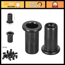 M6 Rivet Nuts 100Pcs - Carbon Steel Zinc-Plated Knurled Flat Head Insert Nuts