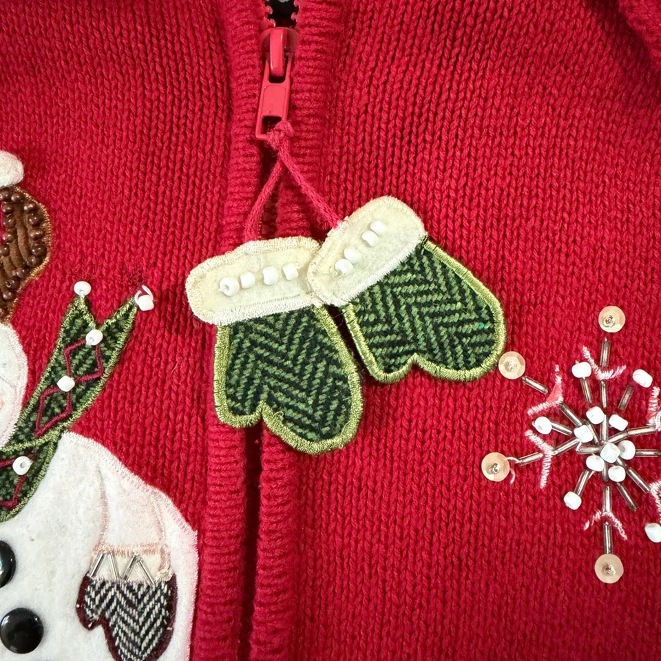 Ms Lee Red Full Zip Snowman Winter Christmas Sweater Cardigan Women Size L - Image 3 of 4