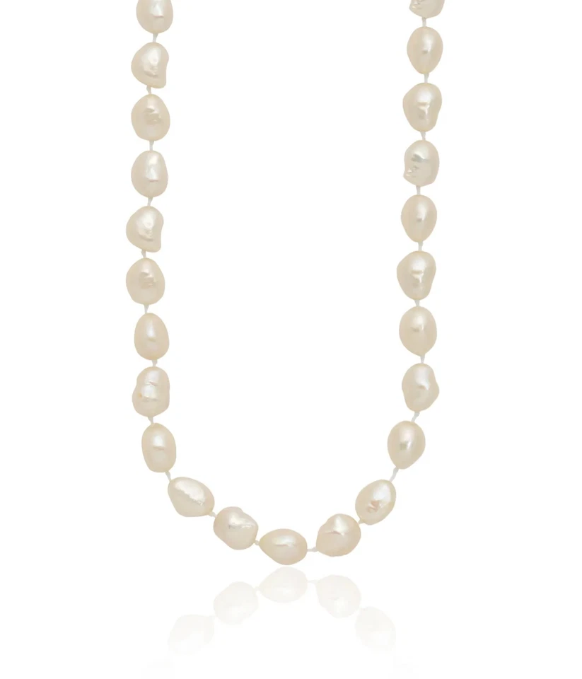 14K Solid Two Tone Gold Baroque Freshwater Cultured Pearl Chain Necklace - Image 2 of 4