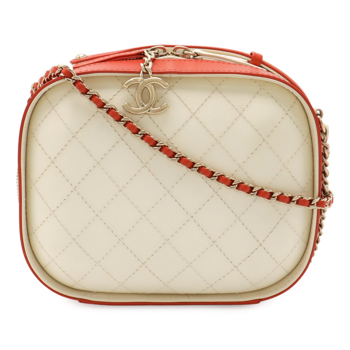 CHANEL Matelass Vanity Case 2WAY Chain Shoulder Crossbody Bag in White Leather