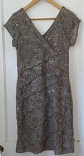 Y2K Babydoll Scarlett Nite Taupe Lace Overlay Layered Ruffles Sequin Dress Sz 10