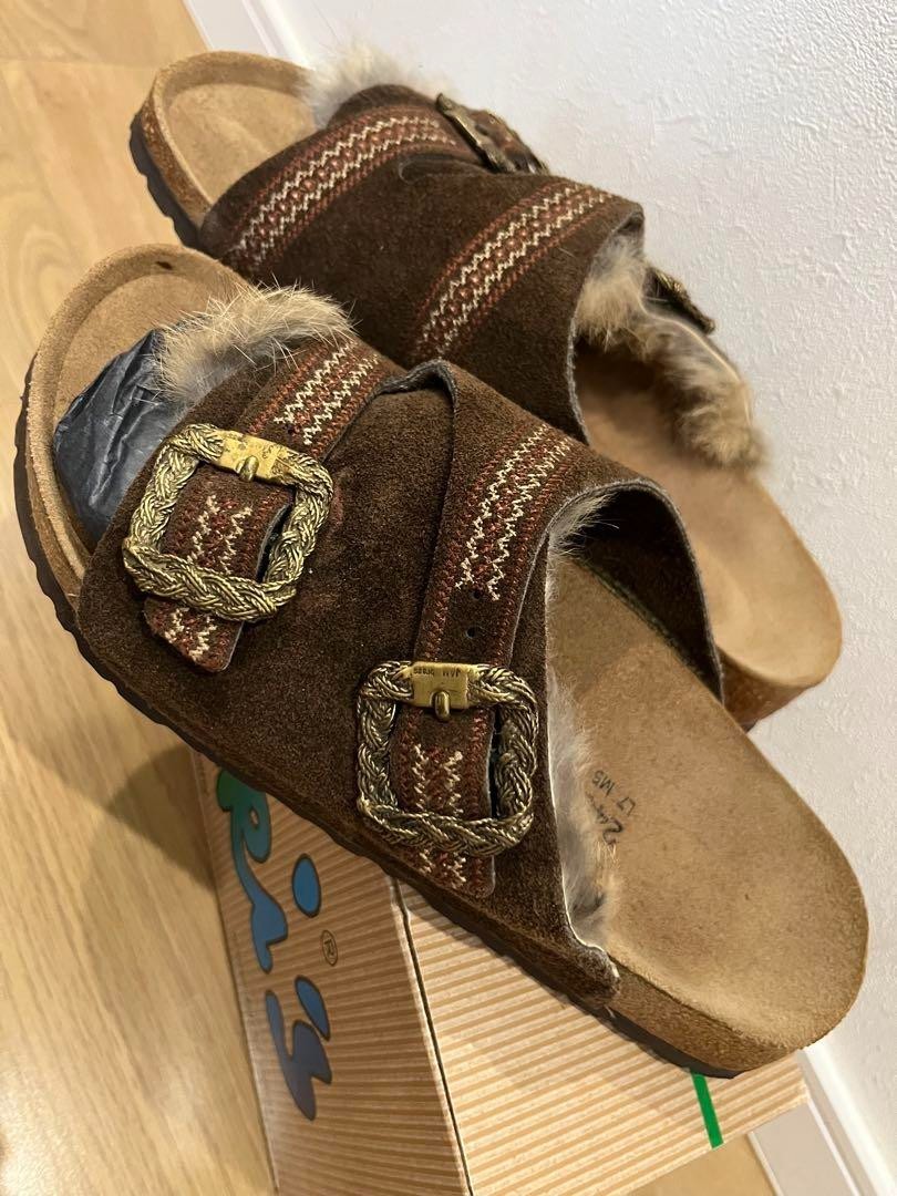 Number Nine Birkenstock Jam Homemade Sandals Brown Fur Lined