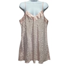 Cacique Lingerie Chemise L Pink Jacquard Floral Slip Dress Coquette Boudoir