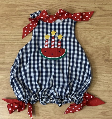 Vintage The Bailey Boys Girl Romper Watermelon Outfit 24mo Red Bows