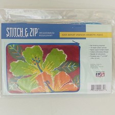 Needlepoint Stitch  Zip Kit Hibiscus SZ631 Purse/Cosmetic Case self finish