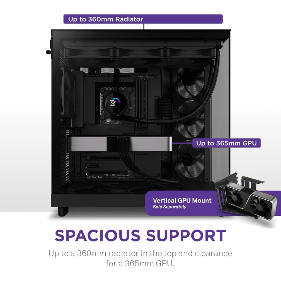 NZXT H6 Air Flow Midi Tower Mini-ITX | Micro-ATX | ATX RGB Black PC Case - Image 4 of 4