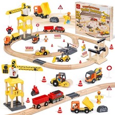 68PCS Wooden Train Set - Toy Train Set for Toddlers 2-4, Wooden Train Track f...