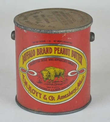 PEANUT BUTTER PAIL ADVERTISING TIN 1 LB - F.M. HOYT & CO. AMESBURY MASS c1920's