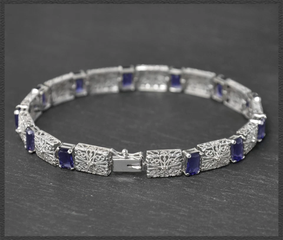 Armband im Antik Art Deco Design, 8,50ct Diamanten & Iolith, aus 10K Weißgold - Bild 4 von 4