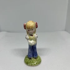 VTG 1975 Schmid Panda Prints Little Girl Blonde Pink Bow- Japan