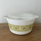 Vintage Pyrex Verde Square Flower 473 Casserole 1 QT Nesting Bowl w/ Lid 470-C