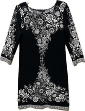 297 Forever 21 Women’s Black And White Paisley Print Boho Dress 3/4 Sleeve M