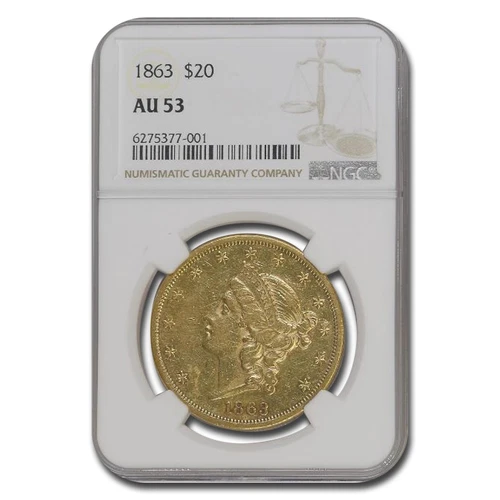 1863 $20 Liberty Gold Double Eagle AU-53 NGC