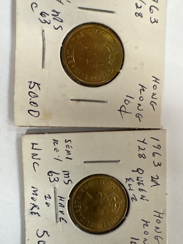 Gem BU 2 1963 Hong Kong 10 Cents coins