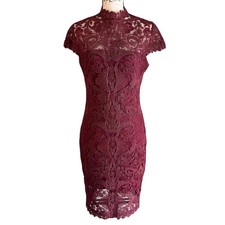 Tadashi Shoji Red Lace Floral Motif Lace Sheath Dress Size 8 Cocktail Evening