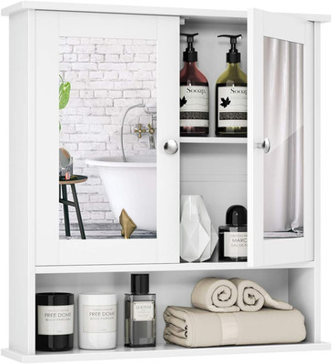 Bathroom Medicine Cabinet with Mirror, Wall Mounted Wooden Hanging Organizer wit