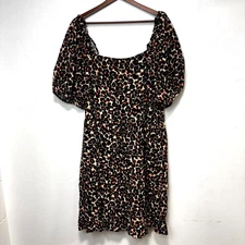 Who What Wear Animal Print Babydoll Style Short Sleeve Mini Dress Sundress Plus