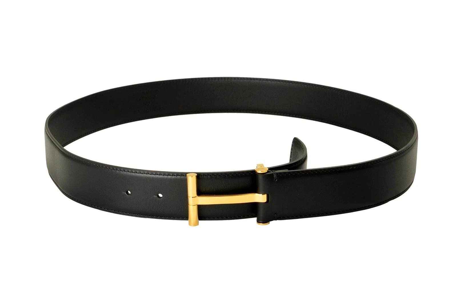 Tom Ford — Tom Ford Black Leather Gold Metal T-Buckle Decorated Belt US 40 IT 100