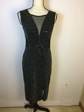 Alexa B Nites Sheath Dress Size 6 Womans Black Sparkle Mesh Trim Sleeveless Y2K