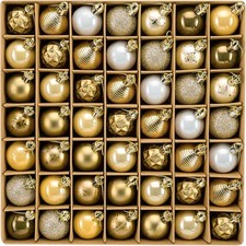 49ct Mini Christmas Ornaments Set White Gold Ball Tree Decoration Shatterproof