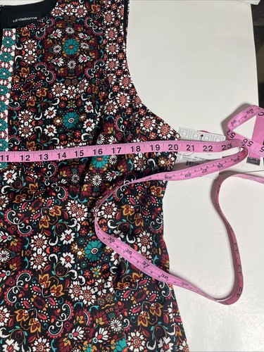Abito casual elasticizzato senza maniche floreale bordeaux verde acqua Liz Claiborne taglia 16 nuovo con etichette - Foto 7 di 15