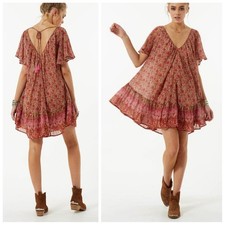 Spell And The Gypsy Kombi Flutter Mini Dress Pink Floral Oversize S