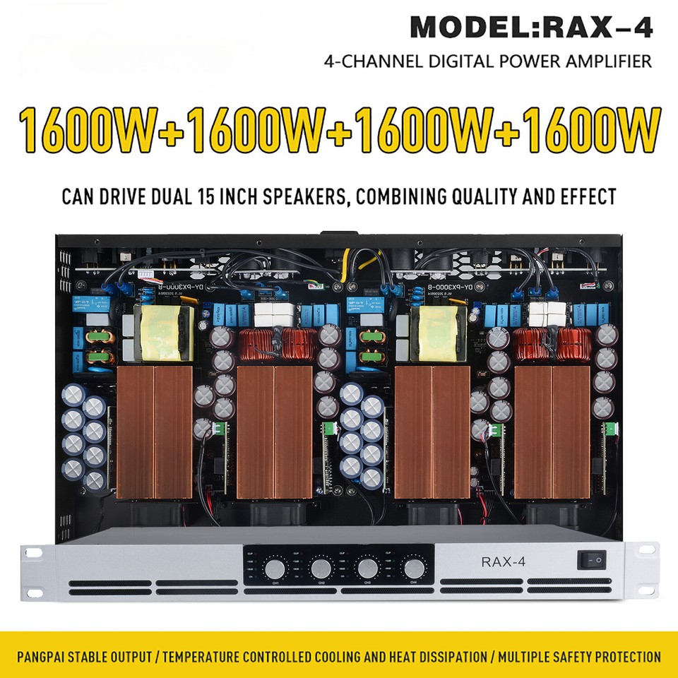 RAX-4 Class D 2500W 4 Channels 1U Professional High Digital Power ...