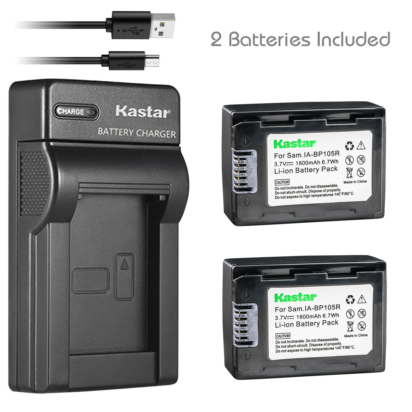 Kastar Charger Battery for Samsung IA-BP105R HMX-F80 HMX-F90