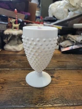 Fenton White Milk Glass Hobnail Iced Tea Water Wine Glass Goblet Vintage 1970’s