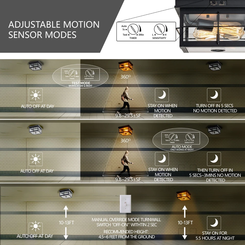 Flush Mount Outdoor Ceiling Light with Motion Sensor,Modern Porch Ceiling Light - Image 3 of 4