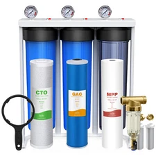 3-Stage Whole House Water Filter System 20"x4.5" with Spin Down Sediment Filter