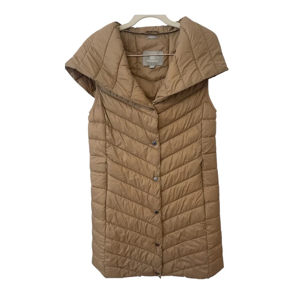 Soia & Kyo Viola с капюшоном пуховик длинный жилет Snap спереди верблюд коричневый размер маленький - Изображение 2 из 4