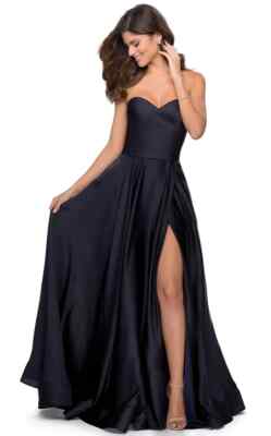 La Femme Blue Strapless Slit Satin Ballgown Size 10 $368 Prom