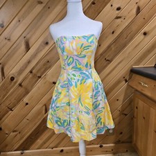 Lilly Pulitzer Strapless Silk Blend Fit & Flare Tropical Print Size 2 Sundress
