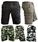 Mens Army Camouflage Cargo Elasticated Shorts Cotton Combat Half Pants Bottoms a