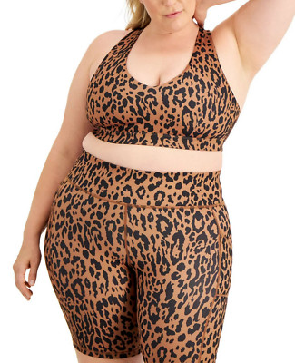 IDEOLOGY Essentials Strappy Low Impact Sports Bra Plus Size 1X Leopard