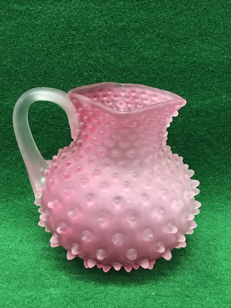 Vintage Fenton Pink Glass Hobnail Water Pitcher 7