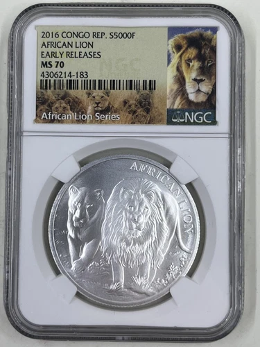 2016 Congo Rep S5000F NGC MS70 African Lion Early Release